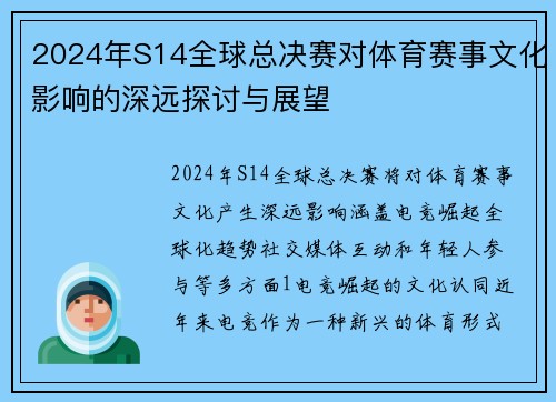 2024年S14全球总决赛对体育赛事文化影响的深远探讨与展望